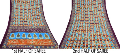 Indian Vintage Sari Multi Printed 100% Pure Cotton Saree Craft Fabric 5Yd Soft Sewing Sarong Wrap Boho Stripes Dress making Quilting