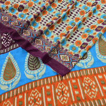 Indian Vintage Sari Multi Printed 100% Pure Cotton Saree Craft Fabric 5Yd Soft Sewing Sarong Wrap Boho Stripes Dress making Quilting