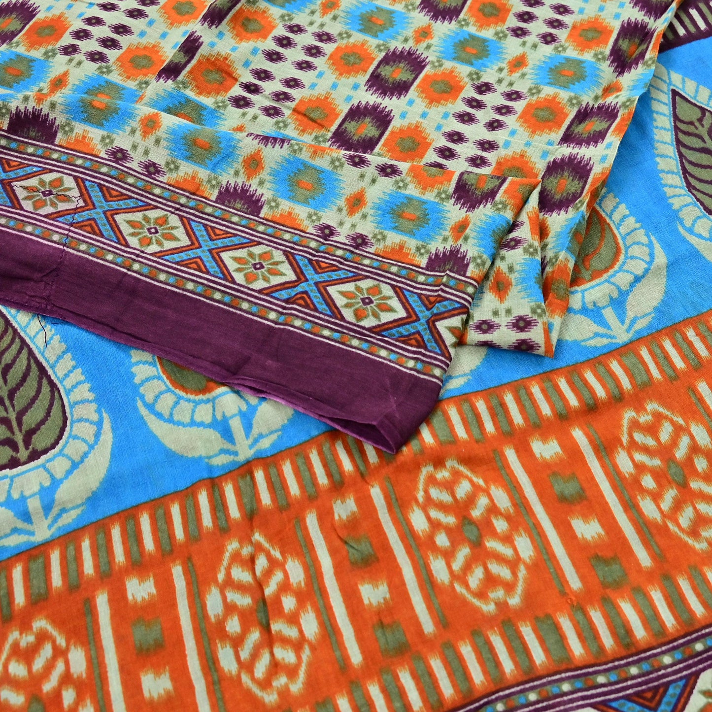 Indian Vintage Sari Multi Printed 100% Pure Cotton Saree Craft Fabric 5Yd Soft Sewing Sarong Wrap Boho Stripes Dress making Quilting