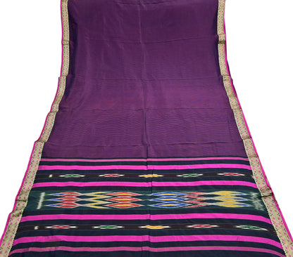 Indian Vintage Black & Pink Saree Pure Silk Hand Woven Ikat Patola Sari Fabric 5Yard Craft Ethnic Zari Border