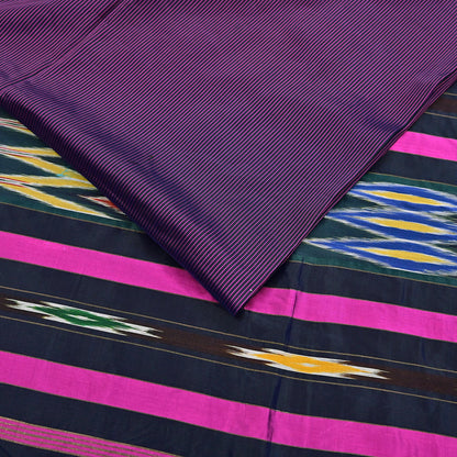 Indian Vintage Black & Pink Saree Pure Silk Hand Woven Ikat Patola Sari Fabric 5Yard Craft Ethnic Zari Border
