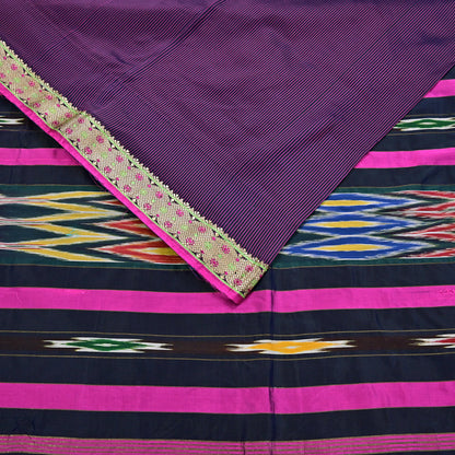 Indian Vintage Black & Pink Saree Pure Silk Hand Woven Ikat Patola Sari Fabric 5Yard Craft Ethnic Zari Border