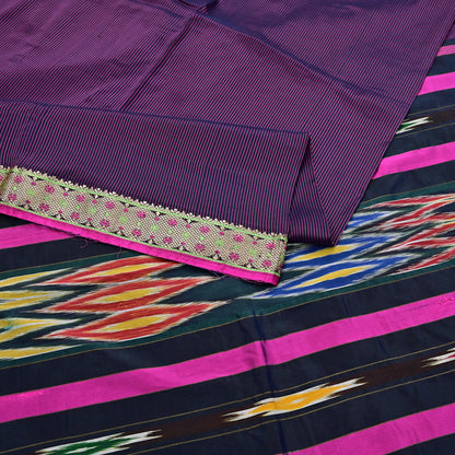 Indian Vintage Black & Pink Saree Pure Silk Hand Woven Ikat Patola Sari Fabric 5Yard Craft Ethnic Zari Border
