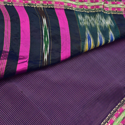 Indian Vintage Black & Pink Saree Pure Silk Hand Woven Ikat Patola Sari Fabric 5Yard Craft Ethnic Zari Border