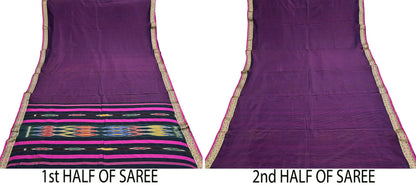 Indian Vintage Black & Pink Saree Pure Silk Hand Woven Ikat Patola Sari Fabric 5Yard Craft Ethnic Zari Border