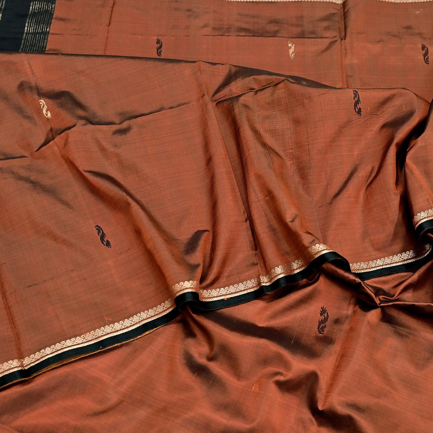 Indian Vintage Sari Mysore Silk Hand Woven Saree with Zari Border 5 Yards Soft Craft Fabric Upcycle, Quilting, Dressmaking