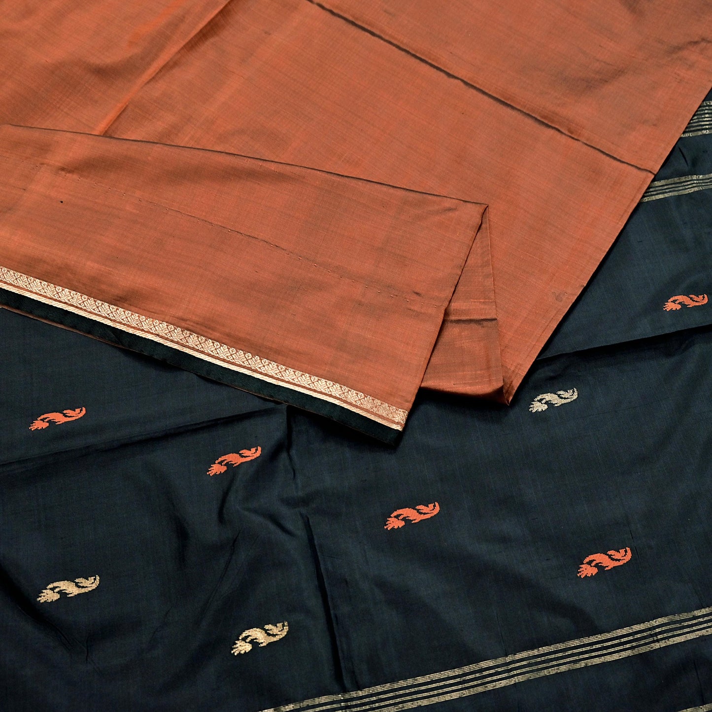 Indian Vintage Sari Mysore Silk Hand Woven Saree with Zari Border 5 Yards Soft Craft Fabric Upcycle, Quilting, Dressmaking