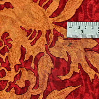 Indian Vintage Sari Mustard & Red Pure Crepe Silk Printed Sarees 5yd Sewing Floral Soft Craft Fabric Wrap Dress making Crafting Quilting