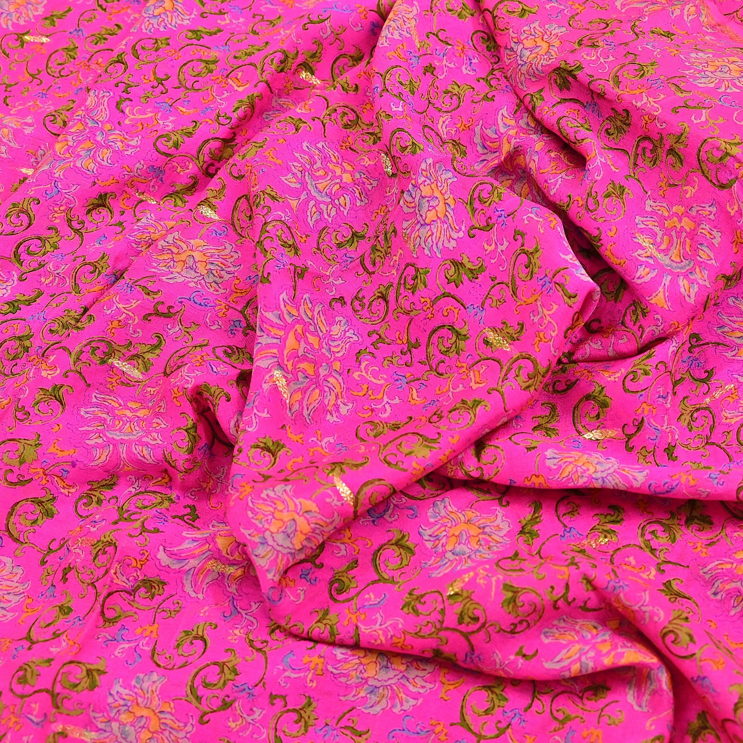 Indian Vintage Pink Saree 100% Pure Silk Printed Sari 5yard Sewing Craft Fabric DressMaking Soft Golden Zari