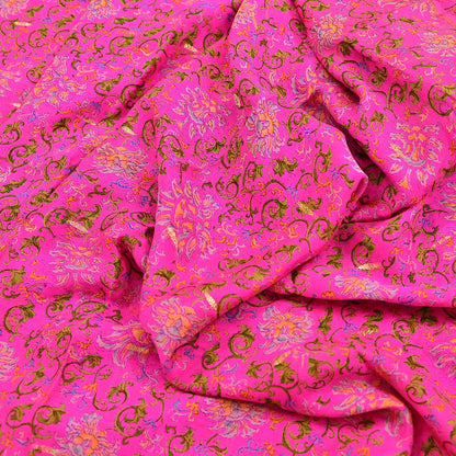 Indian Vintage Pink Saree 100% Pure Silk Printed Sari 5yard Sewing Craft Fabric DressMaking Soft Golden Zari