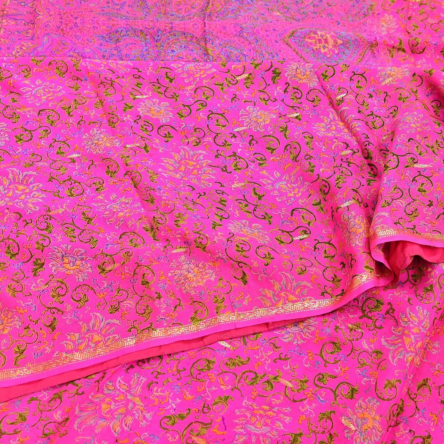 Indian Vintage Pink Saree 100% Pure Silk Printed Sari 5yard Sewing Craft Fabric DressMaking Soft Golden Zari