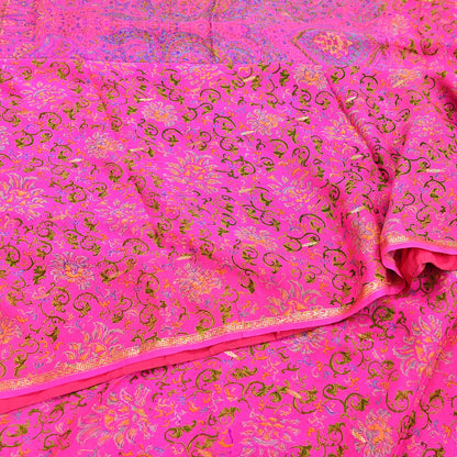 Indian Vintage Pink Saree 100% Pure Silk Printed Sari 5yard Sewing Craft Fabric DressMaking Soft Golden Zari