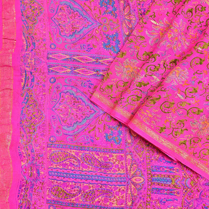 Indian Vintage Pink Saree 100% Pure Silk Printed Sari 5yard Sewing Craft Fabric DressMaking Soft Golden Zari