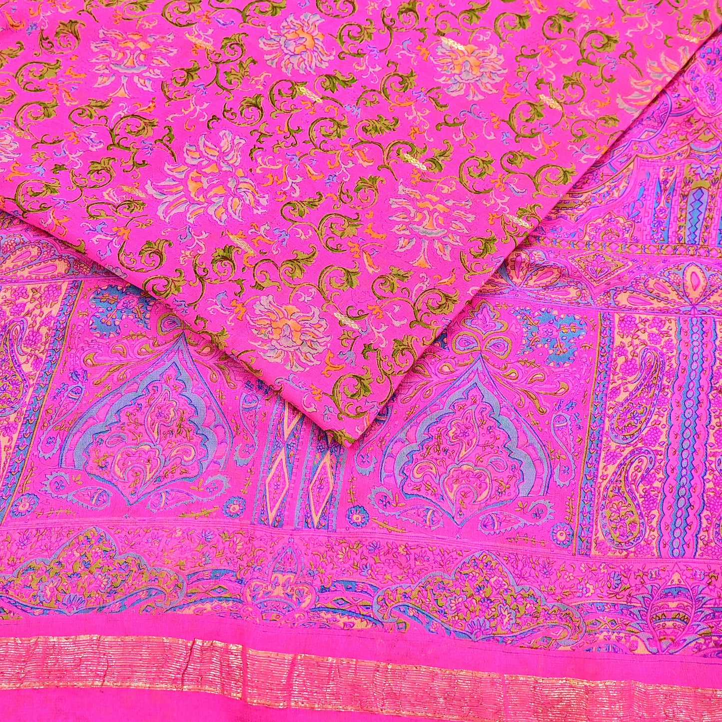 Indian Vintage Pink Saree 100% Pure Silk Printed Sari 5yard Sewing Craft Fabric DressMaking Soft Golden Zari