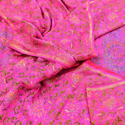 Indian Vintage Pink Saree 100% Pure Silk Printed Sari 5yard Sewing Craft Fabric DressMaking Soft Golden Zari