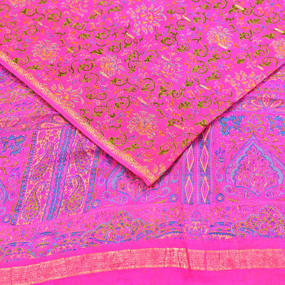 Indian Vintage Pink Saree 100% Pure Silk Printed Sari 5yard Sewing Craft Fabric DressMaking Soft Golden Zari