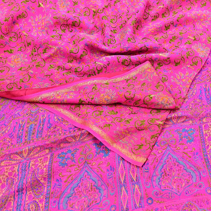 Indian Vintage Pink Saree 100% Pure Silk Printed Sari 5yard Sewing Craft Fabric DressMaking Soft Golden Zari