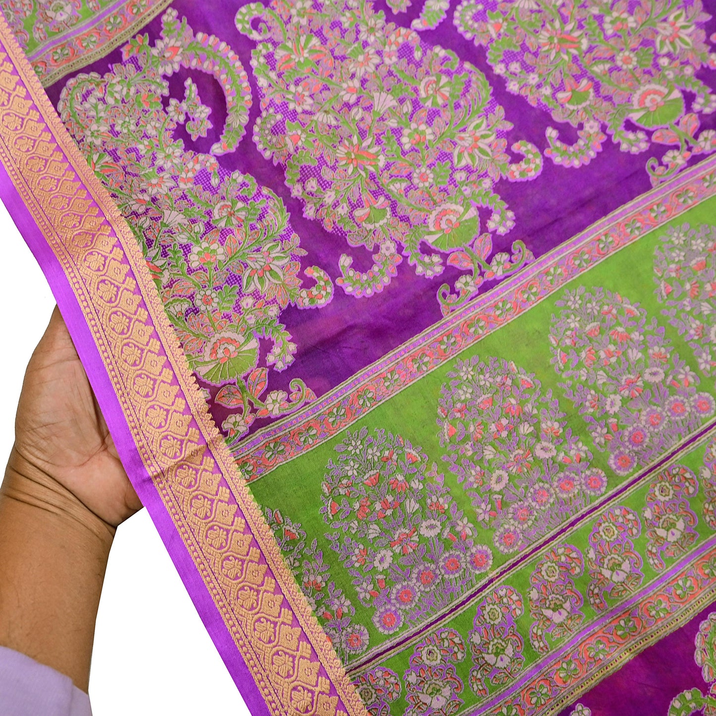 Indian Vintage Sari Purple 100% Pure Silk Printed Sarees 5yd Sewing Craft Fabric Dress Making Soft Woven Border Upcycle Quilting