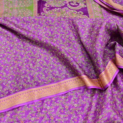 Indian Vintage Sari Purple 100% Pure Silk Printed Sarees 5yd Sewing Craft Fabric Dress Making Soft Woven Border Upcycle Quilting