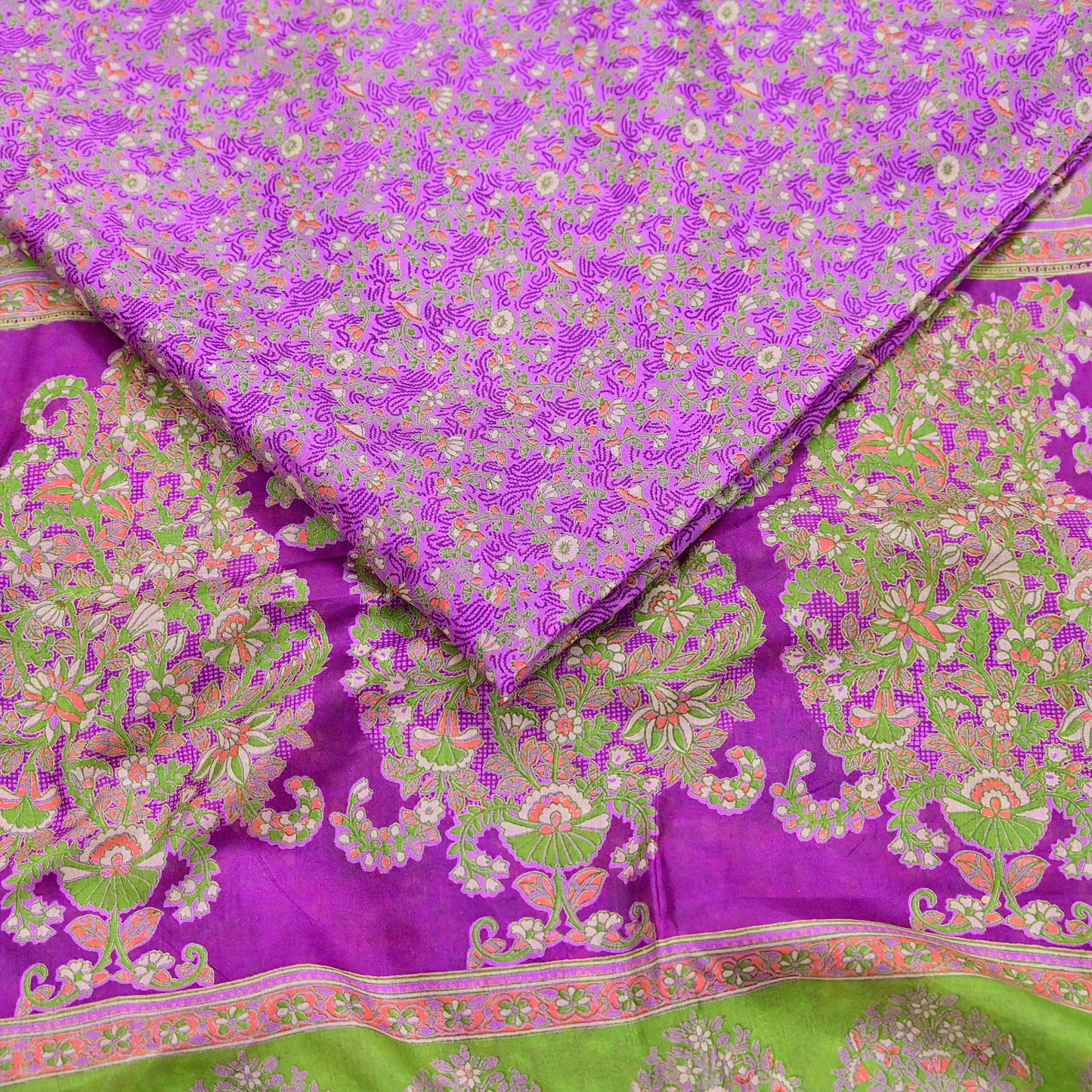 Indian Vintage Sari Purple 100% Pure Silk Printed Sarees 5yd Sewing Craft Fabric Dress Making Soft Woven Border Upcycle Quilting