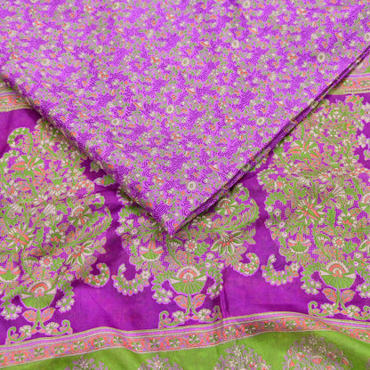 Indian Vintage Sari Purple 100% Pure Silk Printed Sarees 5yd Sewing Craft Fabric Dress Making Soft Woven Border Upcycle Quilting