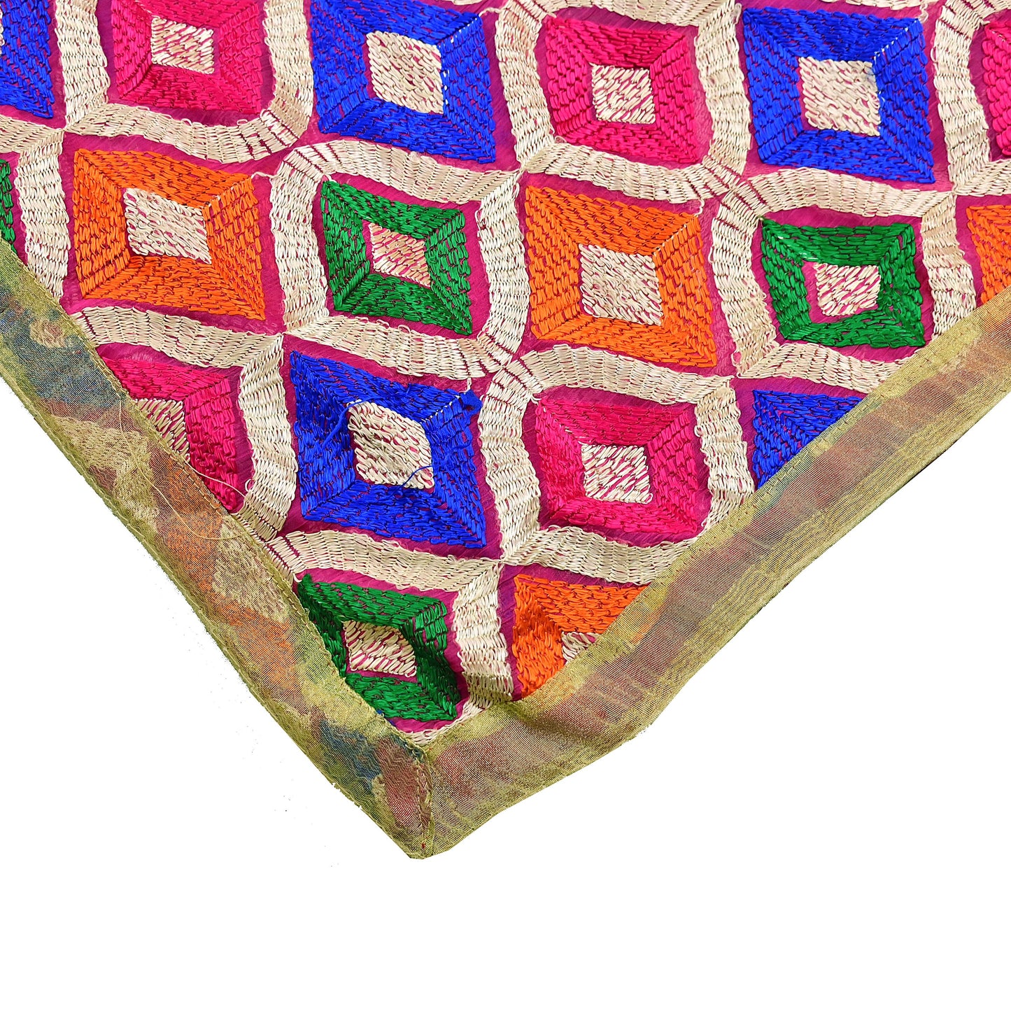 Indian Vintage Pink Dupatta Long Stole Pure Chiffon Silk Embroidered Bagh Phulkari Stole Scarves Golden Lace