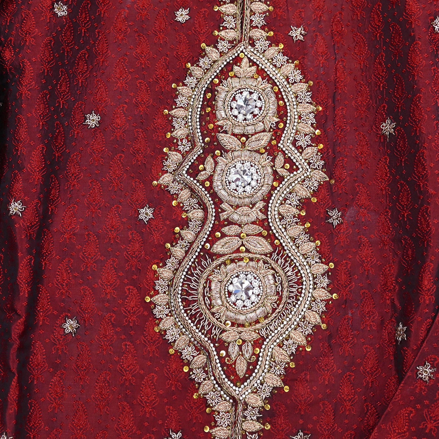 Vintage Red Raw Silk Sherwani Hand Embroidered Zardozi Mens Wedding Coat Indian Groom Outfit Bandhgala Royal Wear