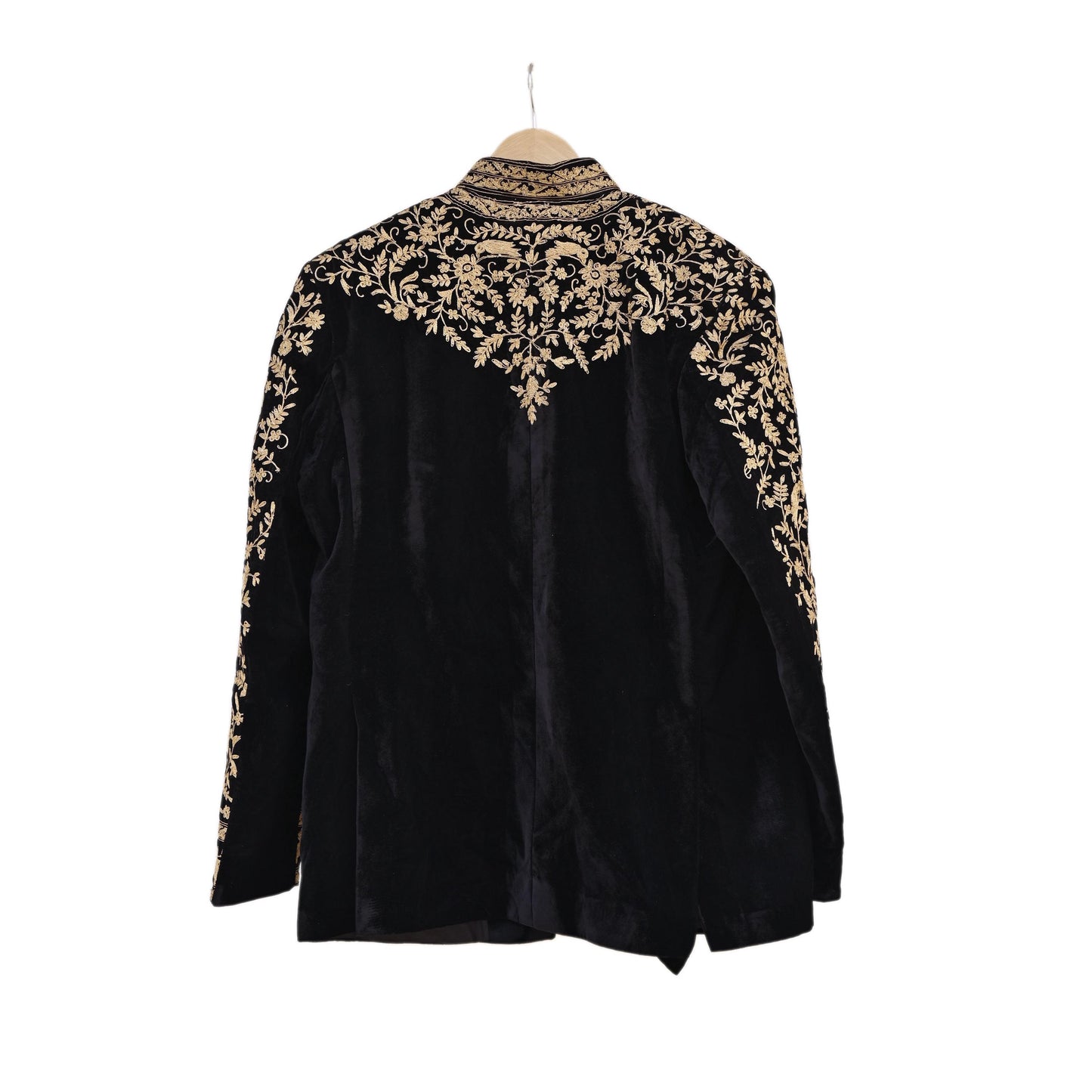 Indian Black Velvet Bandhgala Coat Mens Royal Embroidered Wedding Jacket Designer Evening Blazer Groom Outfit Vintage