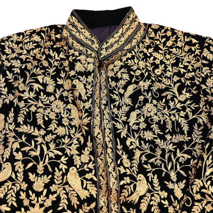 Indian Black Velvet Bandhgala Coat Mens Royal Embroidered Wedding Jacket Designer Evening Blazer Groom Outfit Vintage