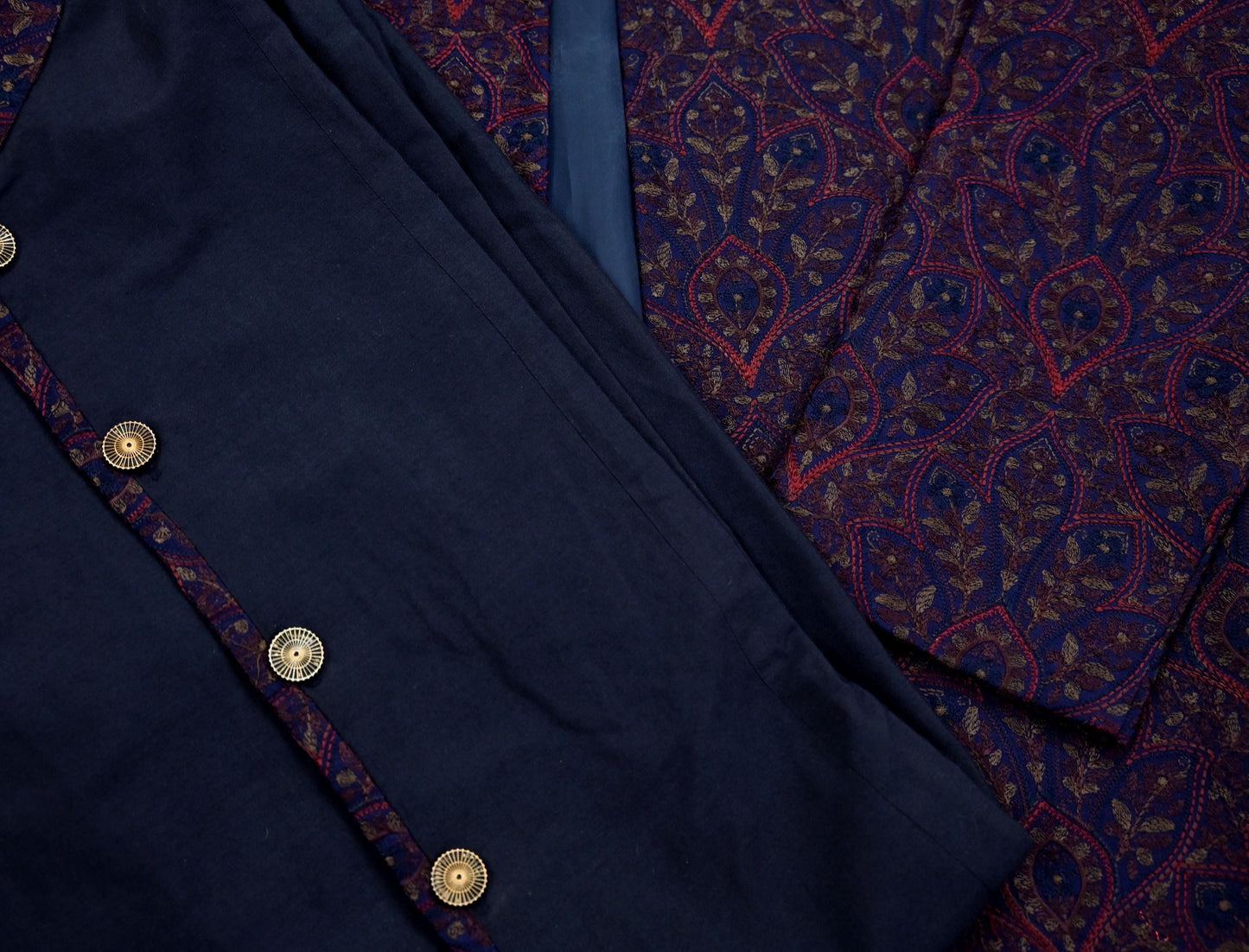 Vintage Blue Raw Silk Hand Embroidered Mens Sherwani Wedding Coat Indian Groom Outfit Bandhgala