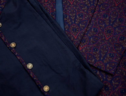 Vintage Blue Raw Silk Hand Embroidered Mens Sherwani Wedding Coat Indian Groom Outfit Bandhgala