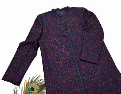 Vintage Blue Raw Silk Hand Embroidered Mens Sherwani Wedding Coat Indian Groom Outfit Bandhgala