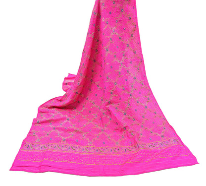 Indian Vintage Dupatta Pink Long Stole Pure silk Woven Brocade Banarasi Scarves Veil Scarf Wrap Hippie Boho Soft Floral Zari