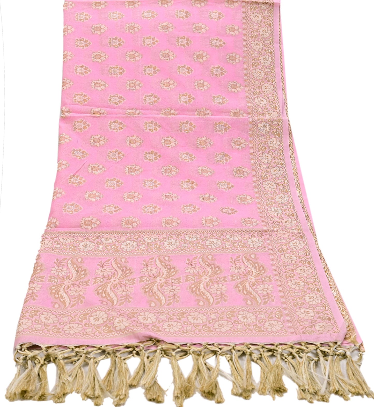 Indian Vintage Pink Dupatta Long Stole Woven Cotton Scarves Veil Soft Floral Design Wrap Boho Upcycle For Designing