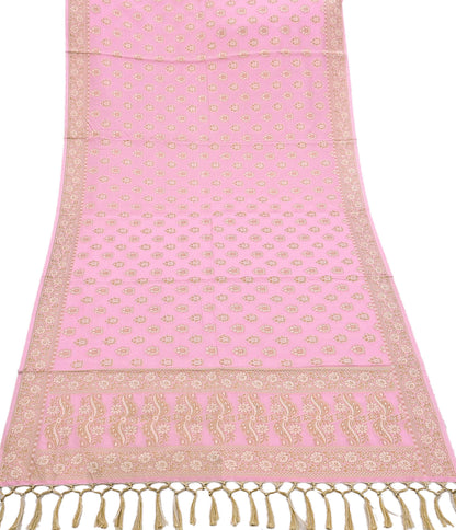 Indian Vintage Pink Dupatta Long Stole Woven Cotton Scarves Veil Soft Floral Design Wrap Boho Upcycle For Designing