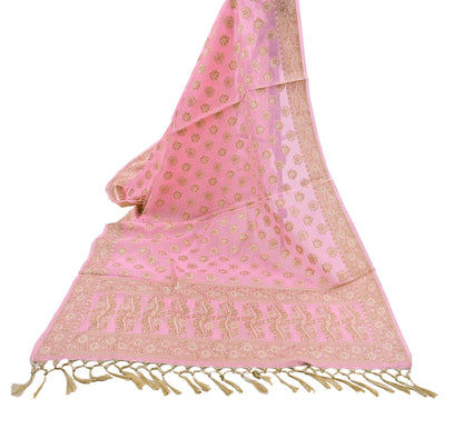 Indian Vintage Pink Dupatta Long Stole Woven Cotton Scarves Veil Soft Floral Design Wrap Boho Upcycle For Designing