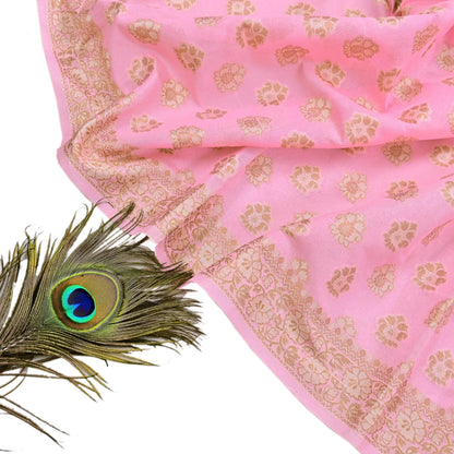 Indian Vintage Pink Dupatta Long Stole Woven Cotton Scarves Veil Soft Floral Design Wrap Boho Upcycle For Designing