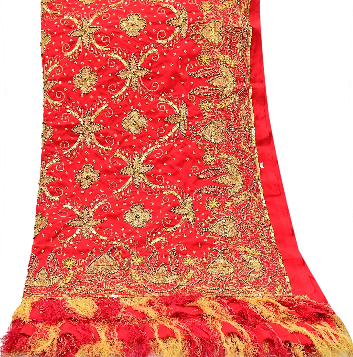 Indian Vintage Heavy Red Dupatta Georgette Long Stole Hand Embroidered Scarf Zari Zardozi Wedding/Bridal Veil Hijab