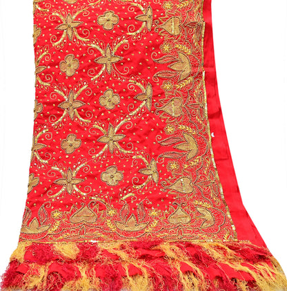 Indian Vintage Heavy Red Dupatta Georgette Long Stole Hand Embroidered Scarf Zari Zardozi Wedding/Bridal Veil Hijab