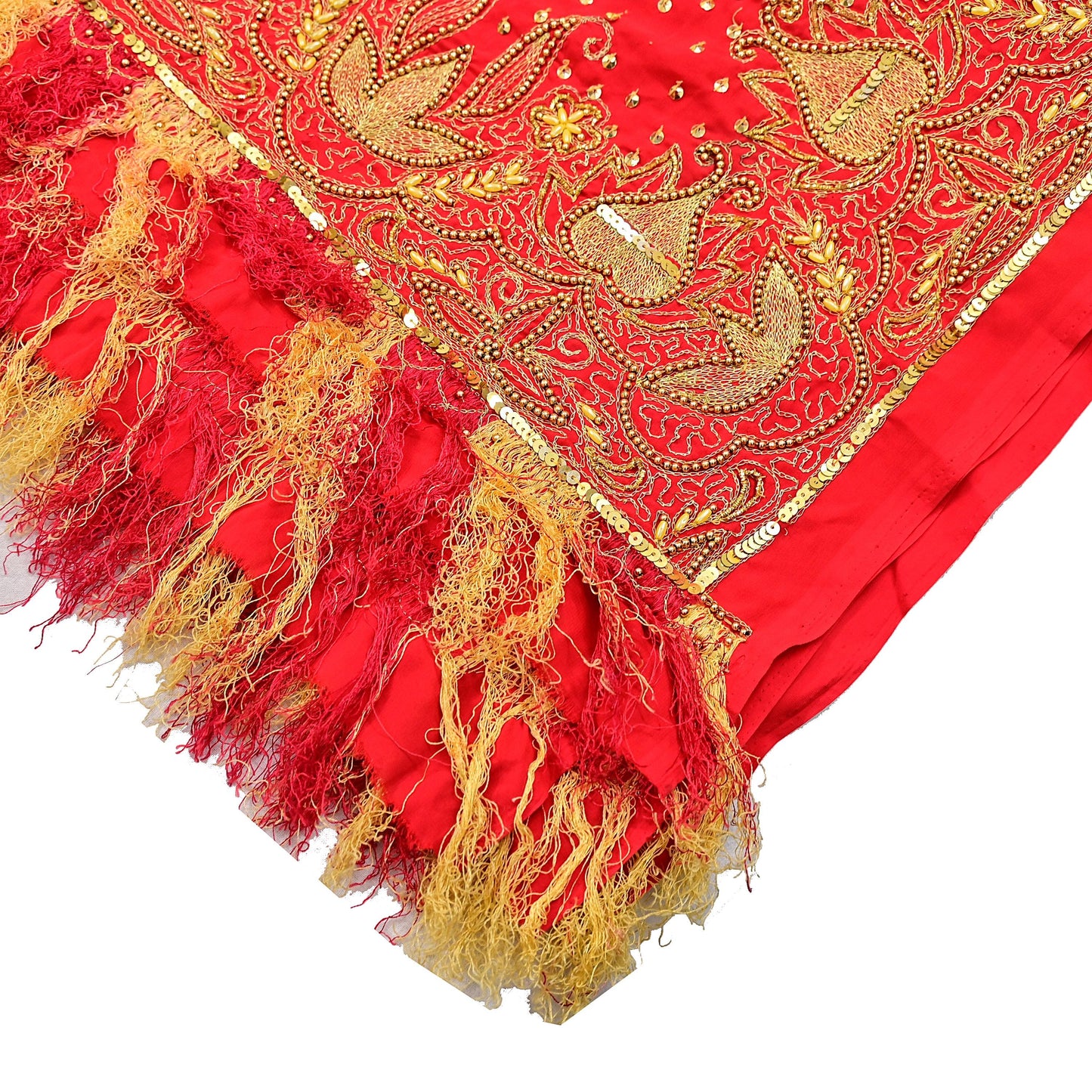 Indian Vintage Heavy Red Dupatta Georgette Long Stole Hand Embroidered Scarf Zari Zardozi Wedding/Bridal Veil Hijab