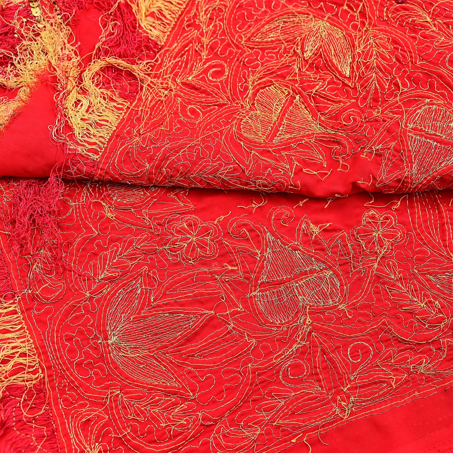 Indian Vintage Heavy Red Dupatta Georgette Long Stole Hand Embroidered Scarf Zari Zardozi Wedding/Bridal Veil Hijab