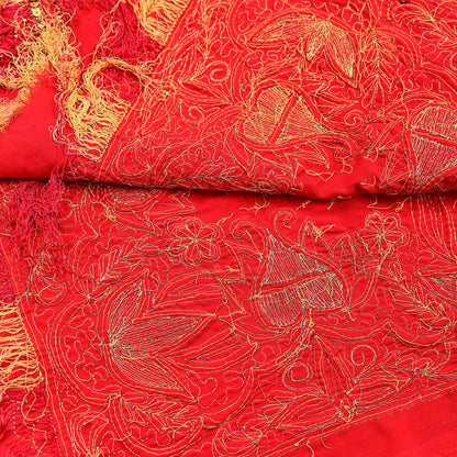 Indian Vintage Heavy Red Dupatta Georgette Long Stole Hand Embroidered Scarf Zari Zardozi Wedding/Bridal Veil Hijab