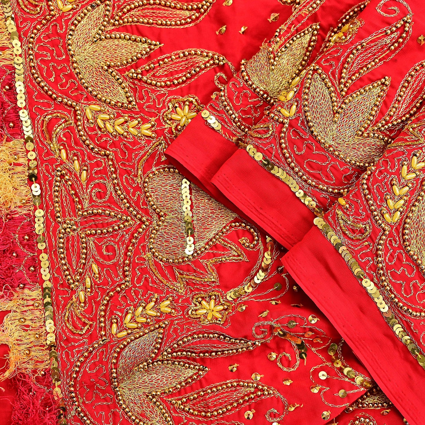 Indian Vintage Heavy Red Dupatta Georgette Long Stole Hand Embroidered Scarf Zari Zardozi Wedding/Bridal Veil Hijab
