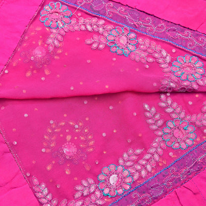 Indian Vintage Heavy Pink Dupatta Pure Georgette Silk Hand Embroidered Zardozi, Dabka, Zari Work Party Wear Long Stole