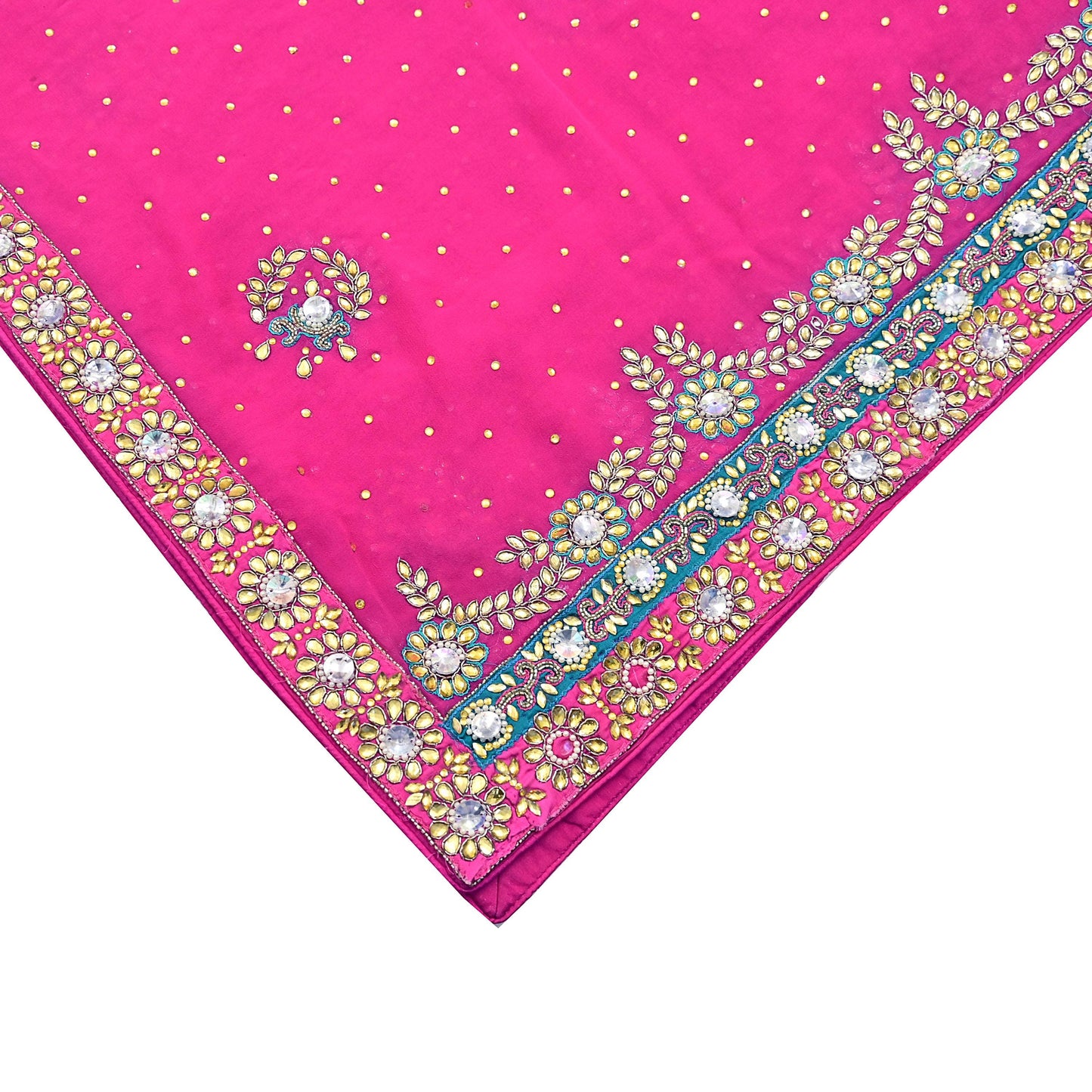Indian Vintage Heavy Pink Dupatta Pure Georgette Silk Hand Embroidered Zardozi, Dabka, Zari Work Party Wear Long Stole