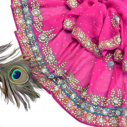 Indian Vintage Heavy Pink Dupatta Pure Georgette Silk Hand Embroidered Zardozi, Dabka, Zari Work Party Wear Long Stole