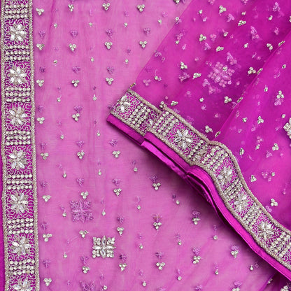 Indian Vintage wedding Hand Embroidered Purple Net Dupatta Zardozi Stole Veil Hijab Bridal