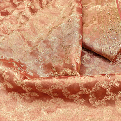 Indian Vintage Sari Golden Red Tissue Hand Embroidered Sarees Craft Fabric 5Yd Sewing Soft Ethnic Zardozi/Zari Dress making Crafting