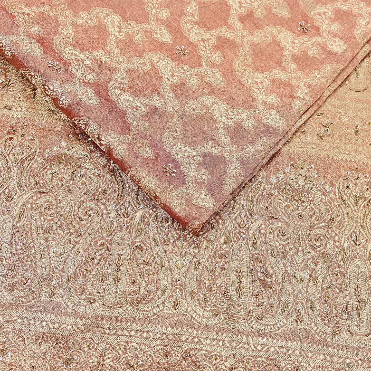 Indian Vintage Sari Golden Red Tissue Hand Embroidered Sarees Craft Fabric 5Yd Sewing Soft Ethnic Zardozi/Zari Dress making Crafting