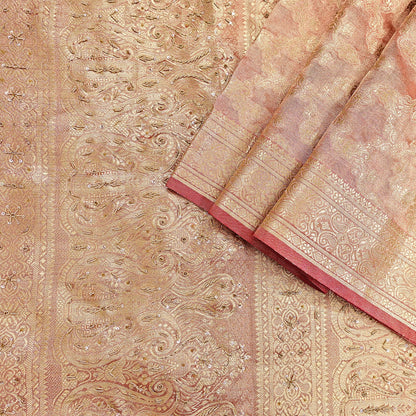 Indian Vintage Sari Golden Red Tissue Hand Embroidered Sarees Craft Fabric 5Yd Sewing Soft Ethnic Zardozi/Zari Dress making Crafting